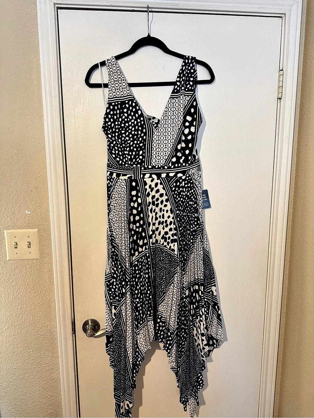 Express Black, Blue and White Geometric Handkerchief-Hem Dress Midi Dress - 12